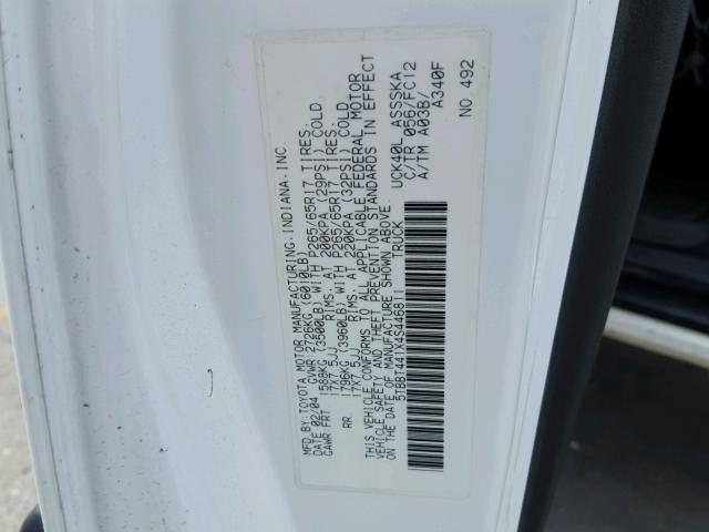 5TBBT441X4S446811 - 2004 TOYOTA TUNDRA ACC WHITE photo 10