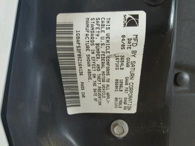1G8AF52F05Z164136 - 2005 SATURN ION LEVEL WHITE photo 10