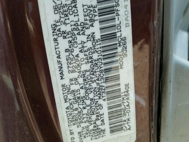 4T3ZF13C8YU310115 - 2000 TOYOTA SIENNA LE/ Granate foto 10