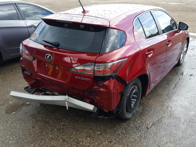 JTHKD5BH6B2038075 - 2011 LEXUS CT 200 RED photo 4