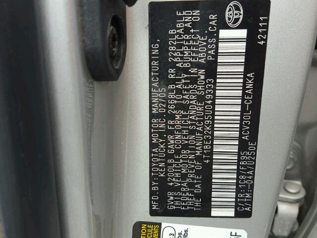 4T1BE32K95U049333 - 2005 TOYOTA CAMRY SILVER photo 10