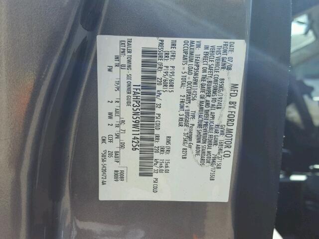 1FAHP35N59W114256 - 2009 FORD FOCUS SE GRAY photo 10