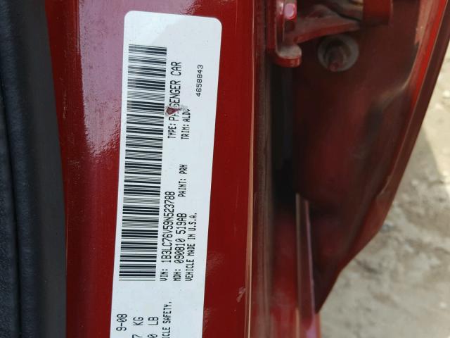 1B3LC76V59N523788 - 2009 DODGE AVENGER R/ RED photo 10