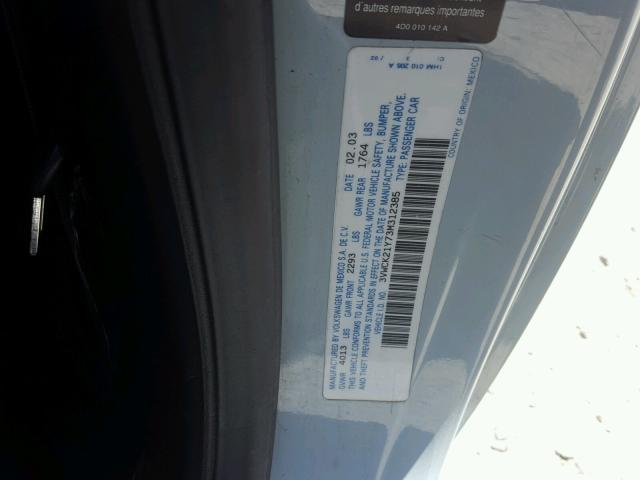 3VWCK21Y73M312385 - 2003 VOLKSWAGEN NEW BEETLE ლურჯი ფოტო 10