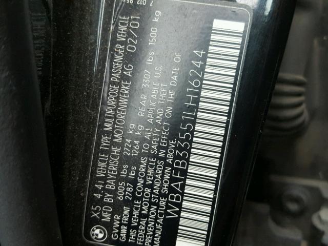 WBAFB33551LH16244 - 2001 BMW X5 4.4I BLACK photo 10