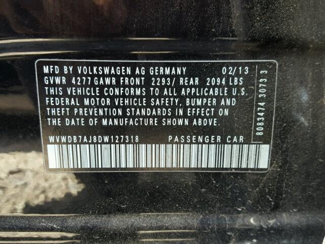 WVWDB7AJ8DW127318 - 2013 VOLKSWAGEN GOLF BLACK photo 10
