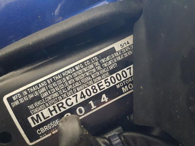 MLHRC7408E5000725 - 2014 HONDA CBR650 F BLUE photo 10