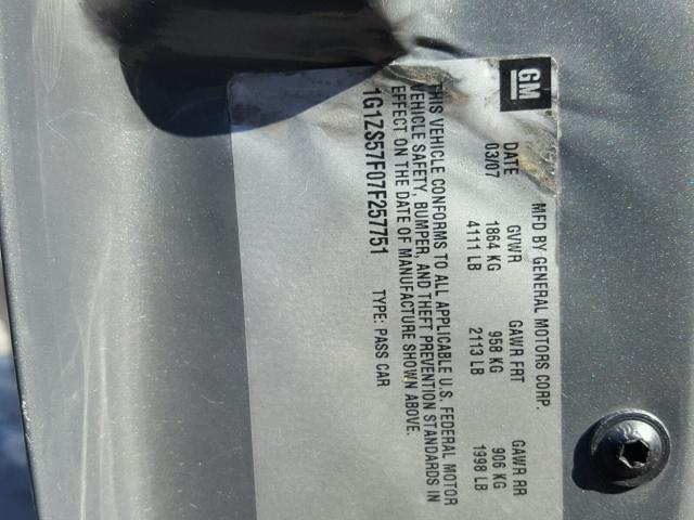 1G1ZS57F07F257751 - 2007 CHEVROLET MALIBU LS 灰色 照片 10