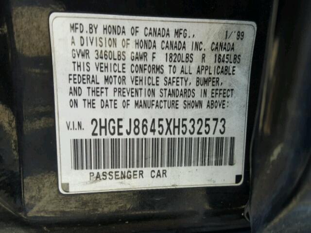 2HGEJ8645XH532573 - 1999 HONDA CIVIC EX 黑色 照片 10