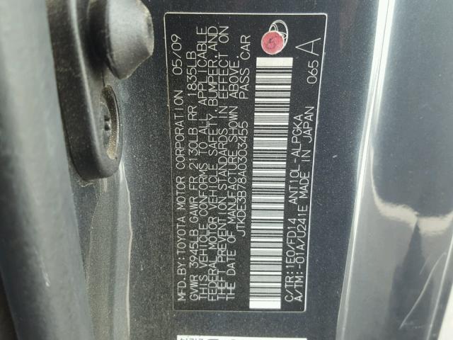 JTKDE3B78A0303455 - 2010 TOYOTA SCION TC 灰色 照片 10