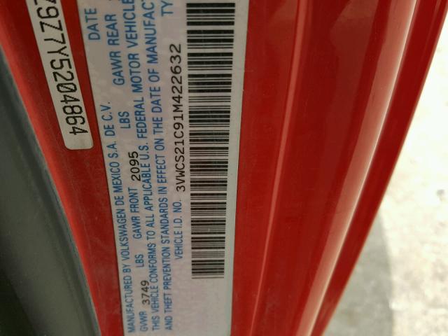 3VWCS21C91M422632 - 2001 VOLKSWAGEN NEW BEETLE 红色 照片 10