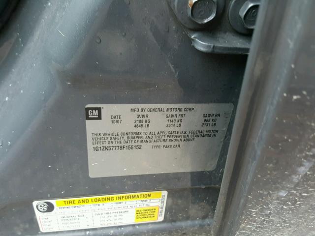 1G1ZK57778F156152 - 2008 CHEVROLET MALIBU LTZ ნაცრისფერი ფოტო 10