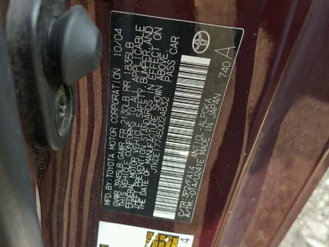 JTKDE177450024832 - 2005 TOYOTA SCION TC 栗色 照片 10