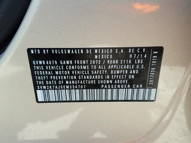 3VW2K7AJ5EM334707 - 2014 VOLKSWAGEN JETTA BASE Շագանակագույն լուսանկար 10