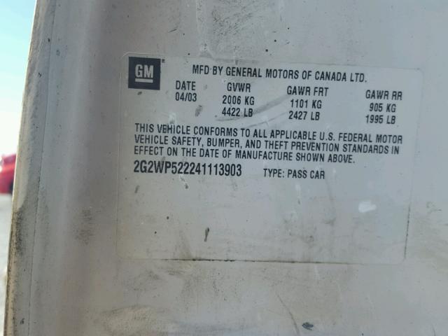 2G2WP522241113903 - 2004 PONTIAC GRAND PRIX BURN photo 10