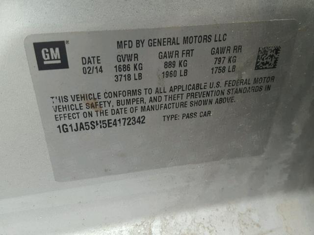 1G1JA5SH5E4172342 - 2014 CHEVROLET SONIC LS 灰色 照片 10