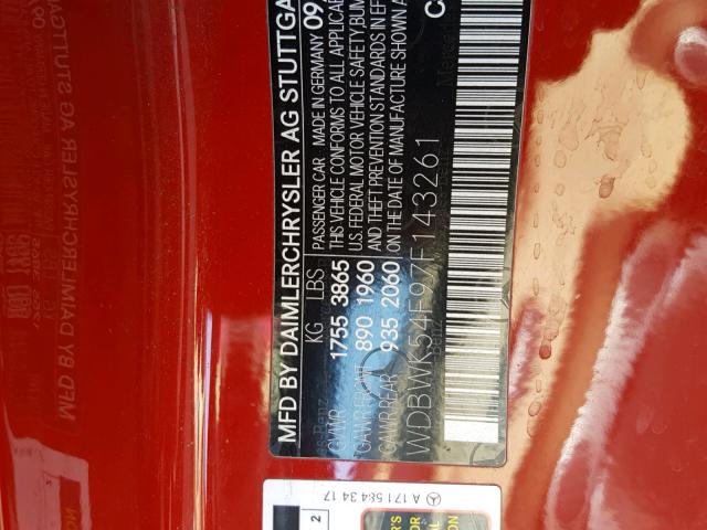 WDBWK54F97F143261 - 2007 MERCEDES-BENZ SLK 280 RED photo 10