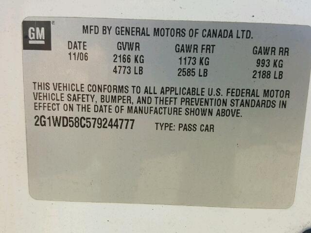 2G1WD58C579244777 - 2007 CHEVROLET IMPALA SUP 白色 照片 10