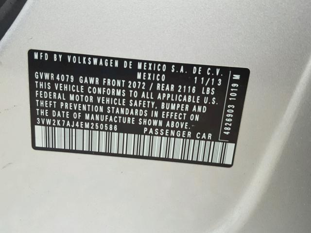 3VW2K7AJ4EM250586 - 2014 VOLKSWAGEN JETTA BASE 银色 照片 10