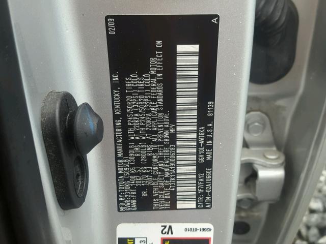 4T3ZK11A19U006283 - 2009 TOYOTA VENZA BASE SILVER photo 10