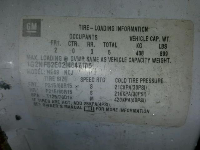 1G2NF52E02M647105 - 2002 PONTIAC GRAND AM S Ağ foto 10