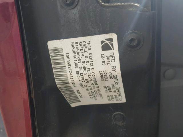 1G8AG52FX4Z162244 - 2004 SATURN ION LEVEL 栗色 照片 10