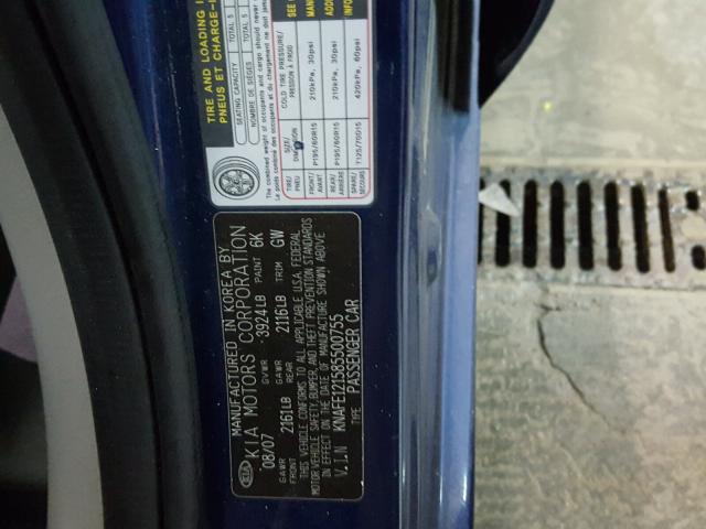 KNAFE121585500755 - 2008 KIA SPECTRA EX BLUE photo 10