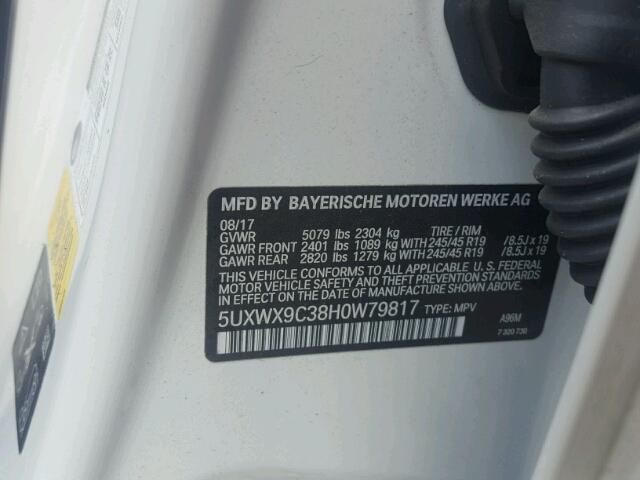 5UXWX9C38H0W79817 - 2017 BMW X3 XDRIVE2 WHITE photo 10