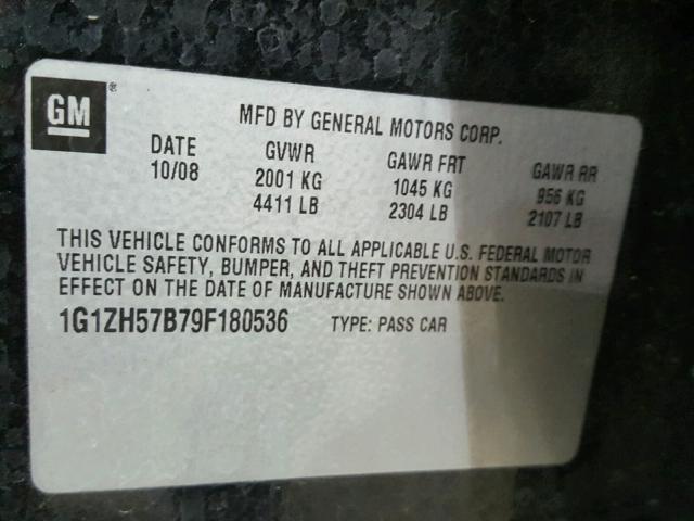 1G1ZH57B79F180536 - 2009 CHEVROLET MALIBU 1LT 黑色 照片 10