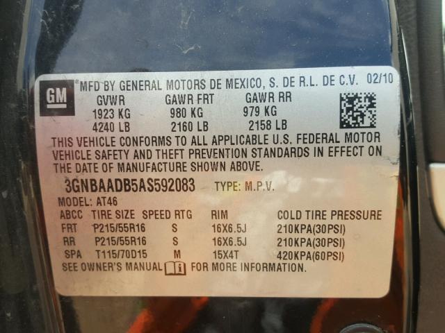 3GNBAADB5AS592083 - 2010 CHEVROLET HHR LS შავი ფოტო 10