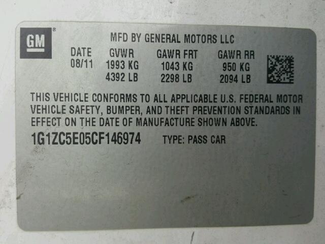 1G1ZC5E05CF146974 - 2012 CHEVROLET MALIBU 1LT 白色 照片 10