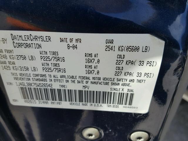 1J4GL38K75W526542 - 2005 JEEP LIBERTY RE BLUE photo 10