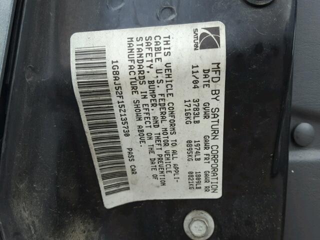 1G8AJ52F15Z135730 - 2005 SATURN ION LEVEL GRAY photo 10