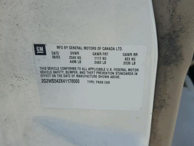 2G2WS542X41178560 - 2004 PONTIAC GRAND PRIX WHITE photo 10