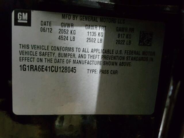 1G1RA6E41CU128045 - 2012 CHEVROLET VOLT BLACK photo 10