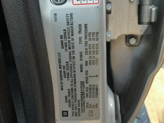 1GCDSCF92B8113388 - 2011 CHEVROLET COLORADO L SILVER photo 10