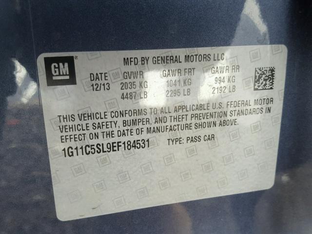 1G11C5SL9EF184531 - 2014 CHEVROLET MALIBU 1LT 蓝色 照片 10