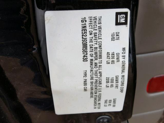 1G1NE52J93M587430 - 2003 CHEVROLET MALIBU LS შავი ფოტო 10