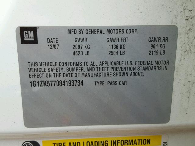 1G1ZK577084193734 - 2008 CHEVROLET MALIBU LTZ 白色 照片 10