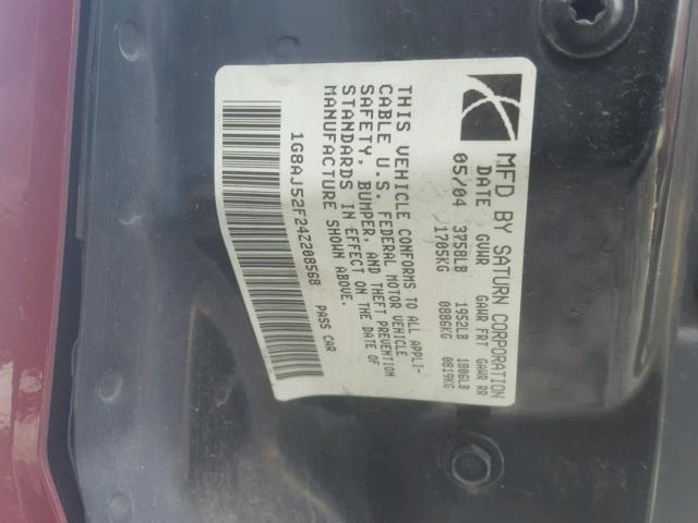 1G8AJ52F24Z208568 - 2004 SATURN ION LEVEL RED photo 10