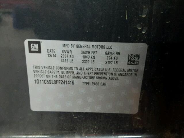 1G11C5SL8FF241416 - 2015 CHEVROLET MALIBU 1LT შავი ფოტო 10