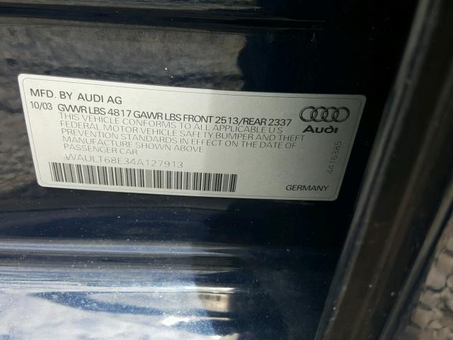 WAULT68E34A127913 - 2004 AUDI A4 3.0 QUA BLUE photo 10