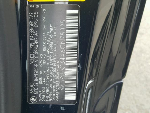 WBAEK13446CN75095 - 2006 BMW 650 I BLUE photo 10