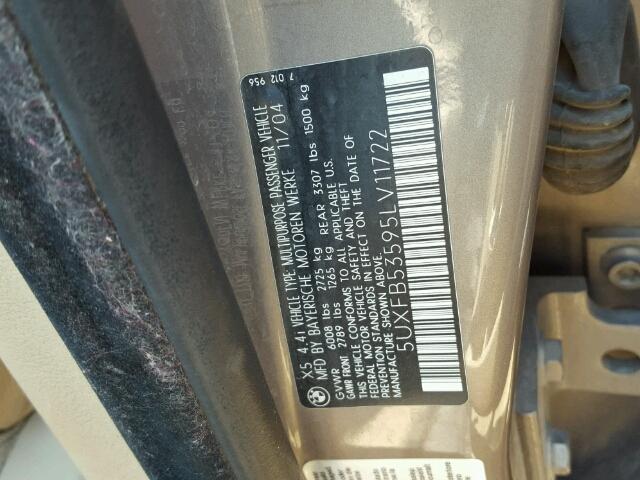 5UXFB53595LV11722 - 2005 BMW X5 4.4I BROWN photo 10