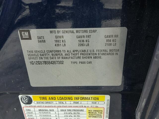 1G1ZG57B584267302 - 2008 CHEVROLET MALIBU LS ლურჯი ფოტო 10