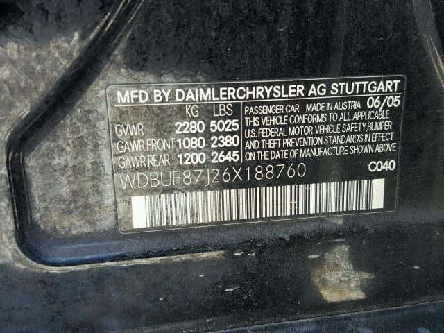 WDBUF87J26X188760 - 2006 MERCEDES-BENZ E 350 4MAT BLACK photo 10