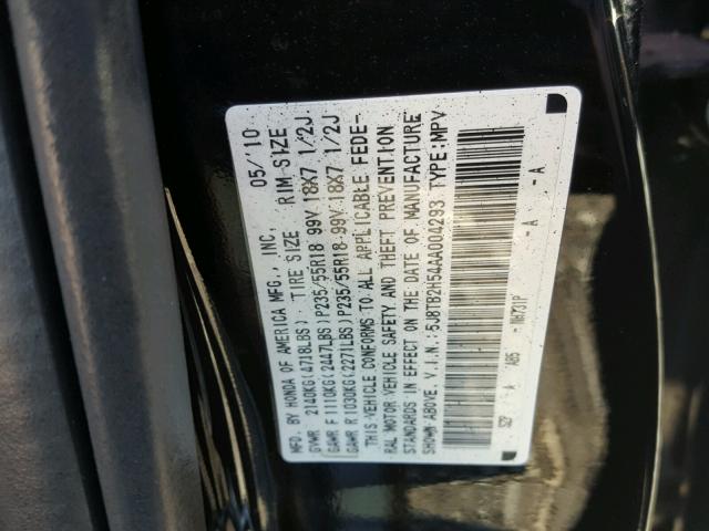 5J8TB2H54AA004293 - 2010 ACURA RDX TECHNO BLACK photo 10