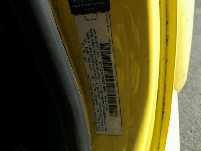 3VWDD21C41M422004 - 2001 VOLKSWAGEN NEW BEETLE ყვითელი ფოტო 10