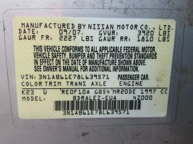 3N1AB61E78L639571 - 2008 NISSAN SENTRA 2.0 GRAY photo 10