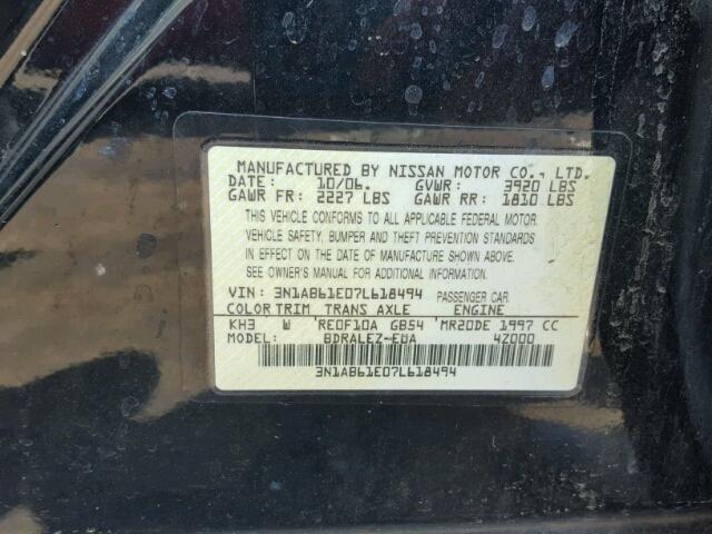 3N1AB61E07L618494 - 2007 NISSAN SENTRA 2.0 BLACK photo 10